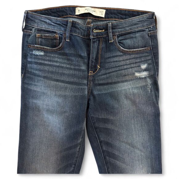 Abercrombie & Fitch Women’s Jeans 4R 27x33 Blue Distressed Bootcut Straight Leg - Picture 3 of 7